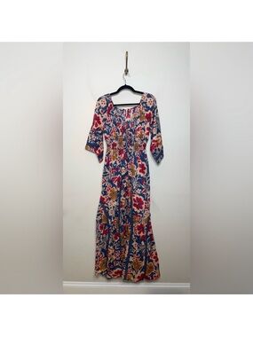 Free People Navy Floral Maxi Dress with Red & Mustard Blooms